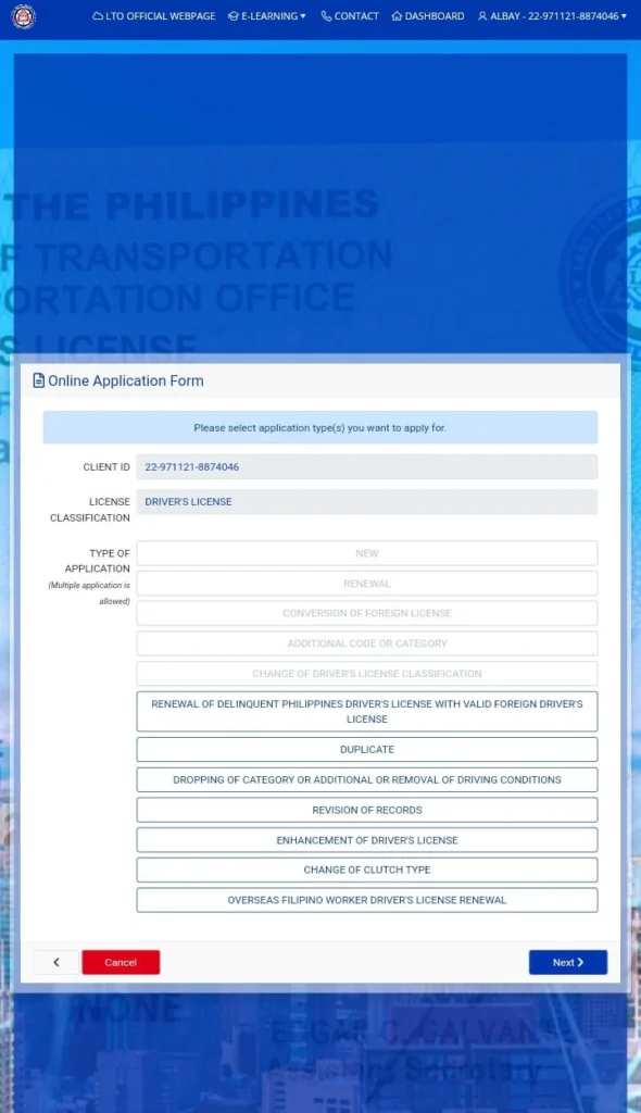 license-application select