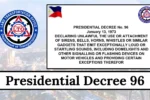 Presidential Decree 96: Unauthorized Use of Sirens, Bells, Horns, Whistles, Domelights Etc