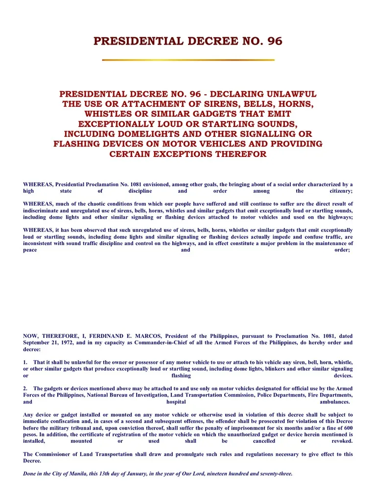 What Is Presidential Decree No. 96?